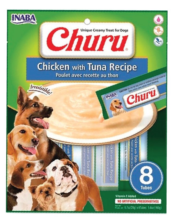 INABA CIAO CHURU TON BALIKLI VE TAVUKLU TAMAMLAYICI KÖPEK ÖDÜL MAMASI (KUTU İÇİ 8'Lİ KOLİ İÇİ 48'Lİ)