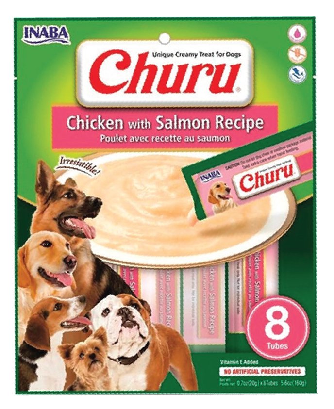 INABA CIAO CHURU SOMONLU VE TAVUKLU TAMAMLAYICI KÖPEK ÖDÜL MAMASI (KUTU İÇİ 8'Lİ KOLİ İÇİ 48'Lİ)