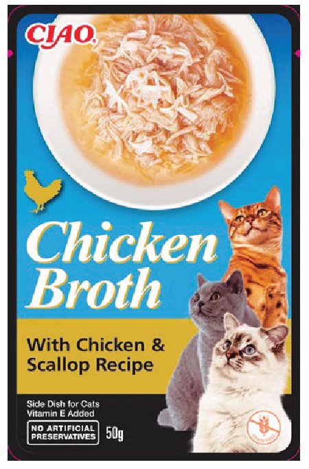 CIAO CHICKEN BROTH TAVUK SULU VE DENİZ TARAKLI KEDİ ÇORBASI (KUTU İÇİ 12'Lİ KOLİ İÇİ 48'Lİ)