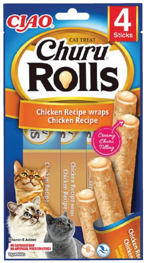 CIAO CHURU ROLLS STICKS TAVUK SARGILI KEDİ ÖDÜL MAMASI (KUTU İÇİ 12'Lİ KOLİ İÇİ 48'Lİ)
