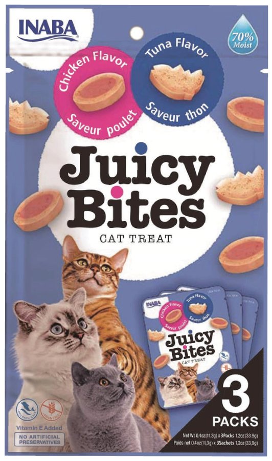 INABA CIAO JUICY BITES TAVUKLU VE TUNA BALIKLI KEDİ ÖDÜL MAMASI (KUTU İÇİ 6'LI KOLİ İÇİ 48'Lİ)