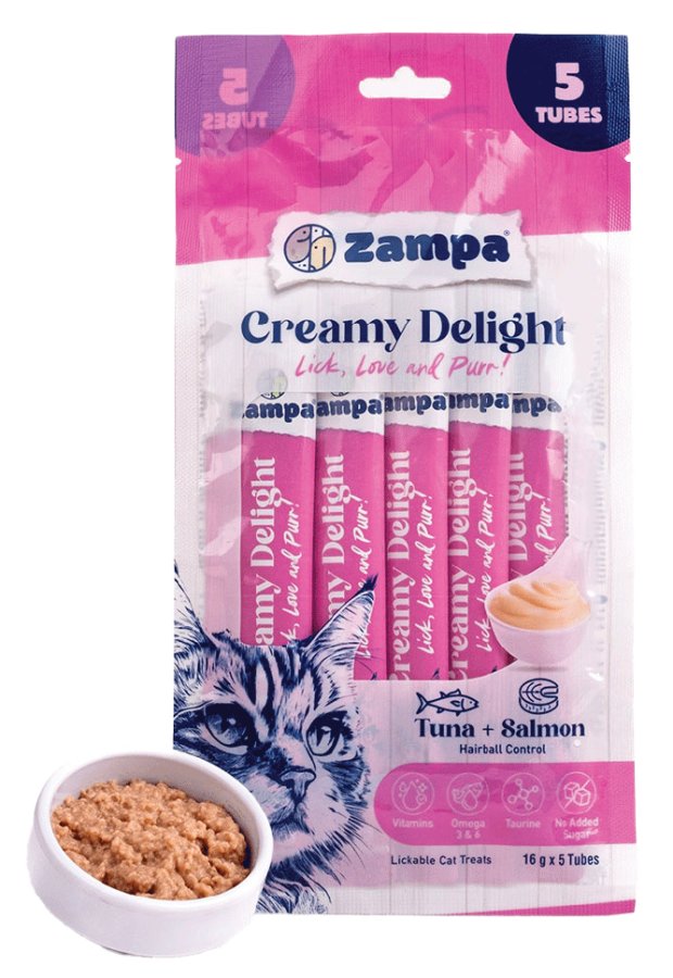 ZAMPA CREAMY DELİGHT TON BALIKLI & SOMONLU KEDİ KREMA ÖDÜL MAMASI - 16G X 5 12'LI