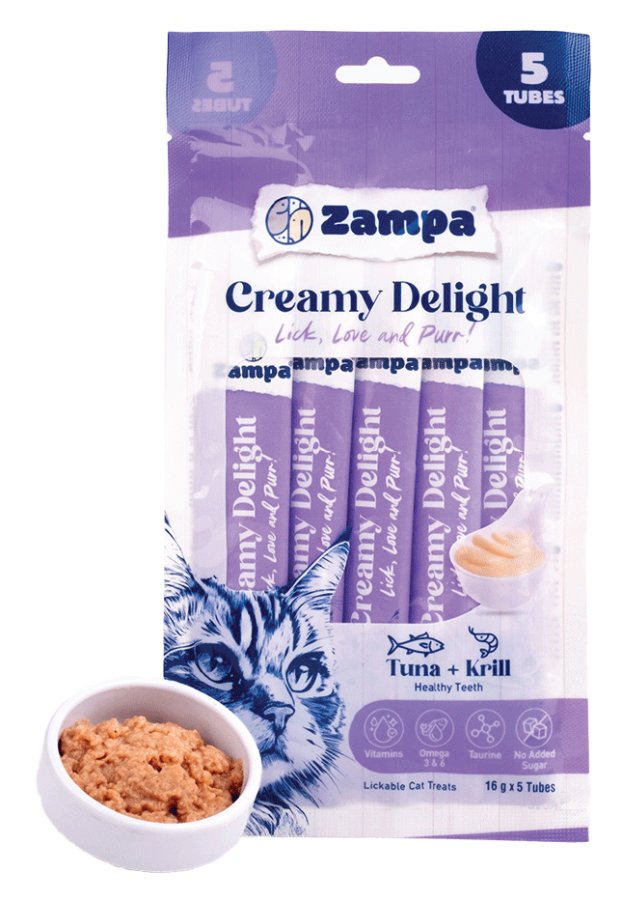 ZAMPA CREAMY DELİGHT TON BALIKLI & KRİLL KEDİ KREMA ÖDÜL MAMASI - 16G X 5