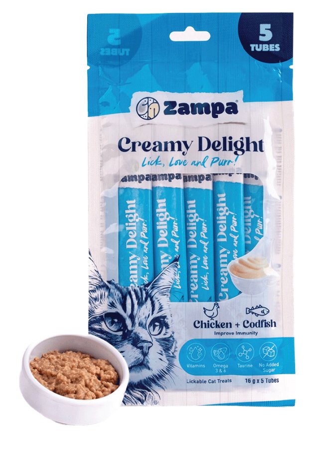 ZAMPA CREAMY DELİGHT TAVUKLU & MORİNA BALIKLI KEDİ KREMA ÖDÜL MAMASI - 16G X 5 12'LI